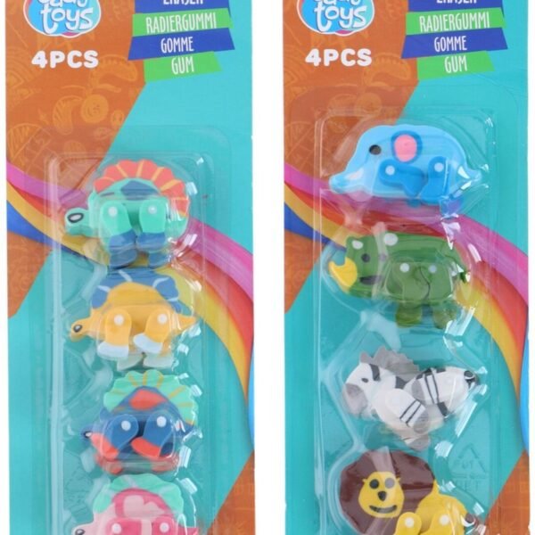 Eddy Toys Eraser 3D dino/animal 4pc 2as