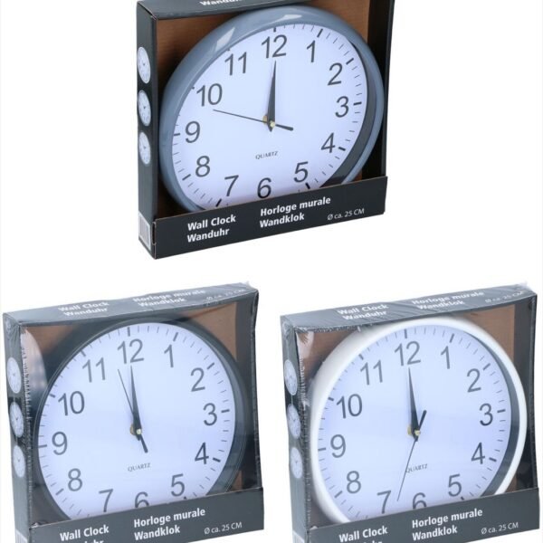 Wall clock Dia25x3cm3ass color